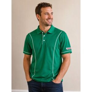 Krispy Kreme Polo Shirt Mens Medium Green Hydrovent Short Sleeve Uniform Logo